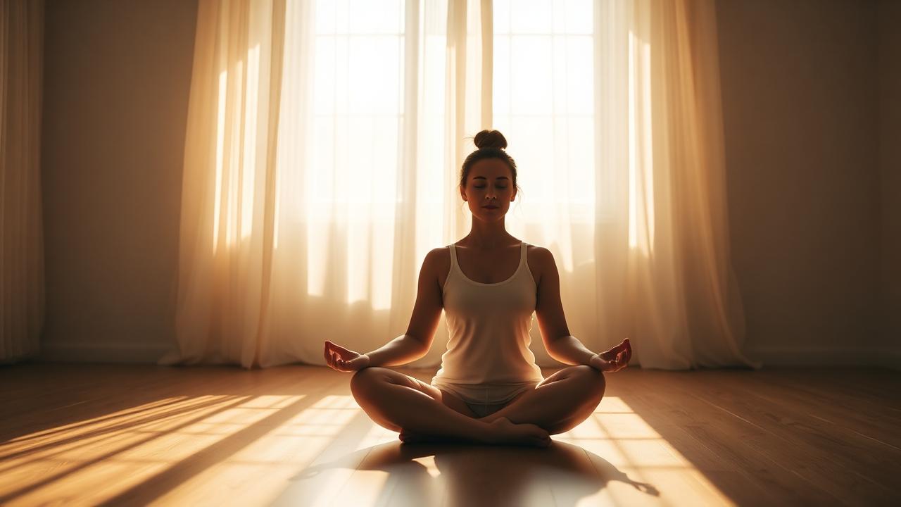 Woman meditating in soft morning light