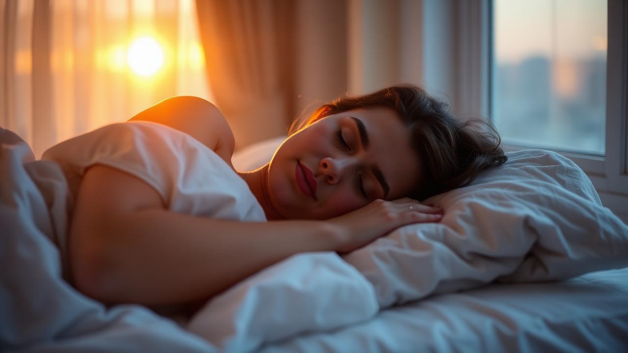 Person sleeping peacefully under soft linen at dawn